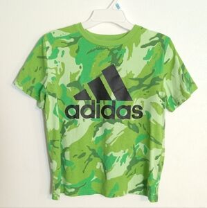 Adidas lime green camo short sleeve t shirt w/ black logo boys size 8 small